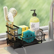 Consuemst Sponge Holder for Kitchen Sink - Auto Draining Sink Caddy Organizer wi
