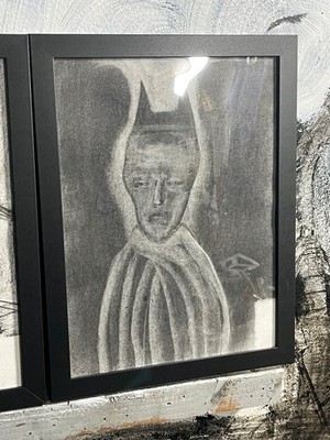  Original charcoal sketches, Art, drawings. 9 inch x 12 inch Framed