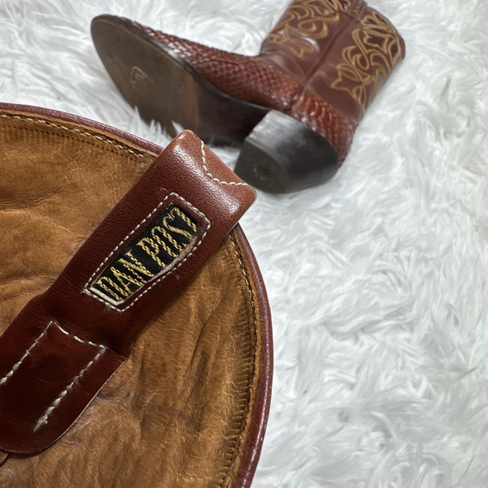 Vintage Dan Post Brown Front Cut Python Cowboy Bo… - image 9