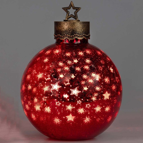 Deko-Kugel Sterne-Rot Led-Licht Farbglas Crackle-Optik formano Weihnachtskugel-image