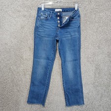 Vervet Straight Jeans Womens 27 Blue Med Wash High Rise Button Fly 27x27 Raw Hem