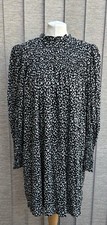 Oliver Bonas Dotty Ditsy Floral Print Black Mini Dress Size 16