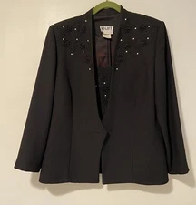 NIGHT STUDIO NY 2PC Black Embroidered Blazer with insert front-size 14