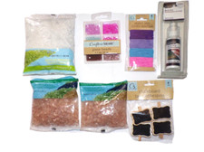 6-craft,spray glue 2-8.5 crush glass 1.1 lbs pebbles, 4 lace chalk pins beads