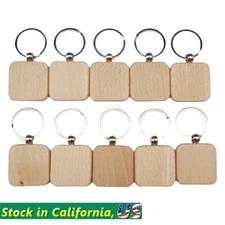 10 PACK DIY Square Blank Wood Keychain Custom Key Tags Personalized Gift