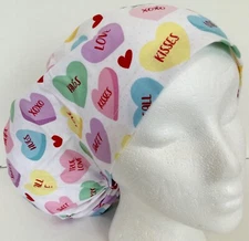 Conversation Hearts Medical No Band Bouffant Scrub Cap Euro Surgery Hat Chef