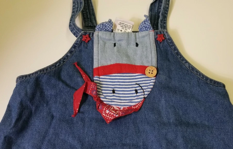Sweet Potatoes Jumper Dress Girl size 6X Blue Denim Horse Appliquéd Overall - Image 2 of 4