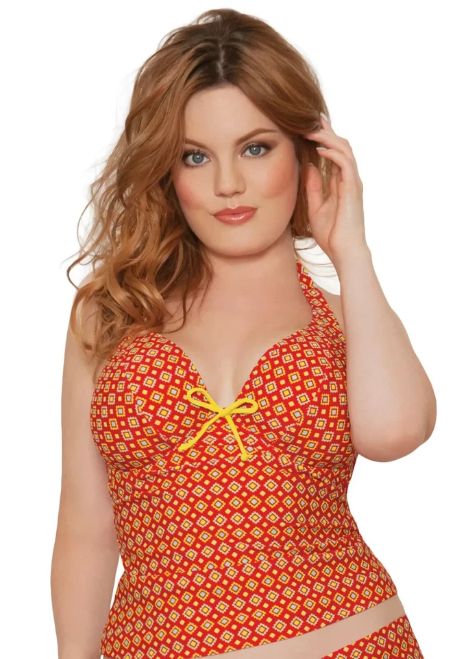 Tallas 32HH, 32DD, 34F | Top de natación Tankini con cuello halter Kate Casablanca con curvas | CS2826 Foto 3 de 3