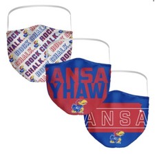 NEW Kansas Jayhawks College Football Adult Face Masks 3-Pack