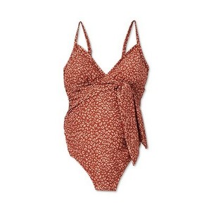Maternity Animal Print Front Tie One Piece Swimsuit ...