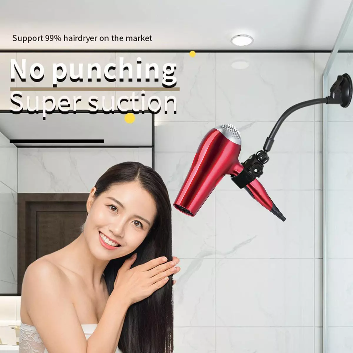 Hair Dryer Holder Suction Cup Rack Hands Free Blow Dryer Stand for Hair Care