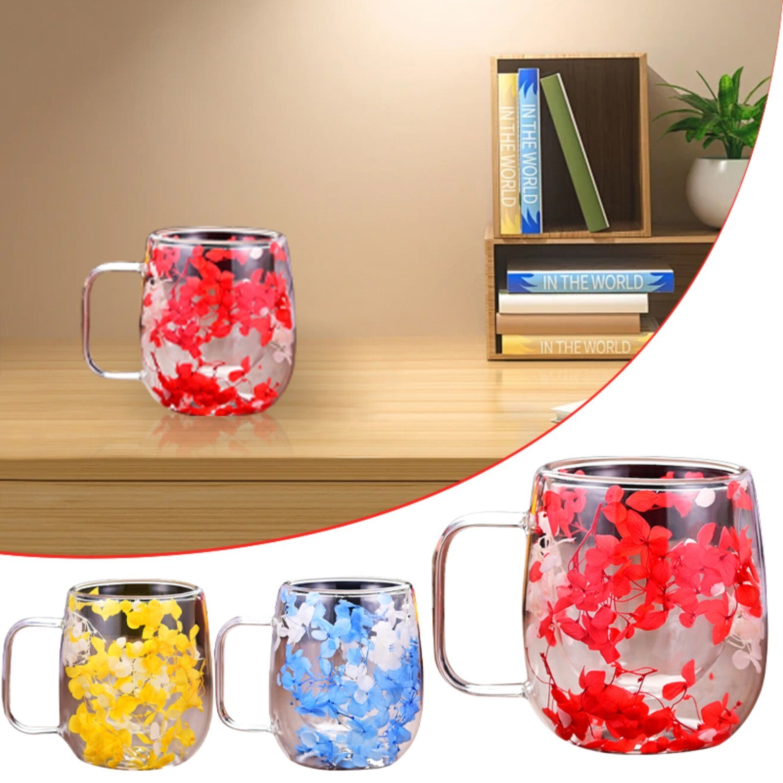 200ml Dried Flowers Glass Cup Mugs Double Walled Glass Mug Glass Coffee Mugs-image
