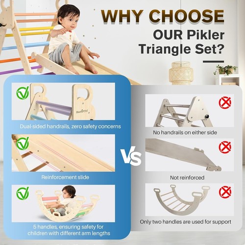 Pikler Triangle Set 7in1 Foldable Baby Climbing Toys Wooden Montessori Climbi... - Picture 6 of 8