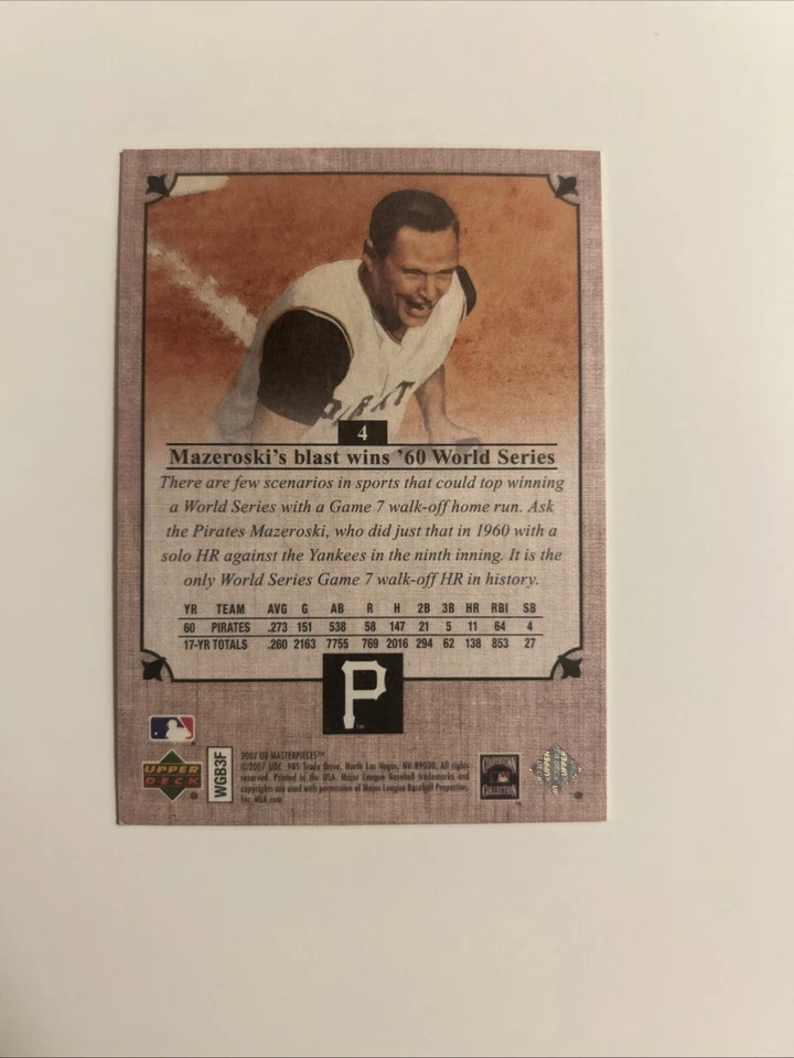 Bill Mazeroski 2007 UD Masterpieces Auto "1960 Game 7 HR" Card #3 - Image 2 of 2