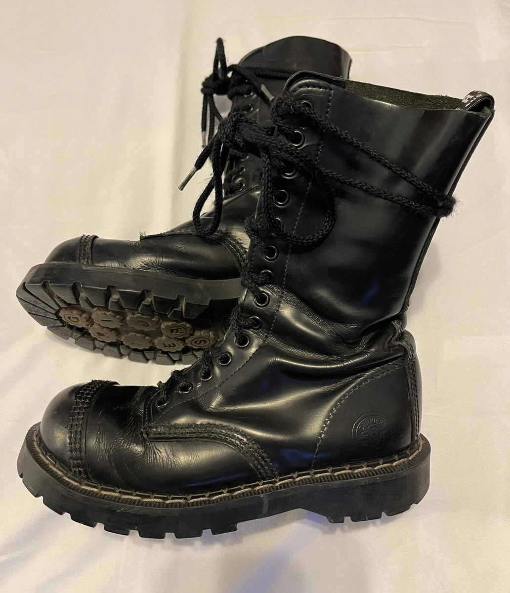Vintage Grinders 14 Eye Black Steel Toe Boots Made In England