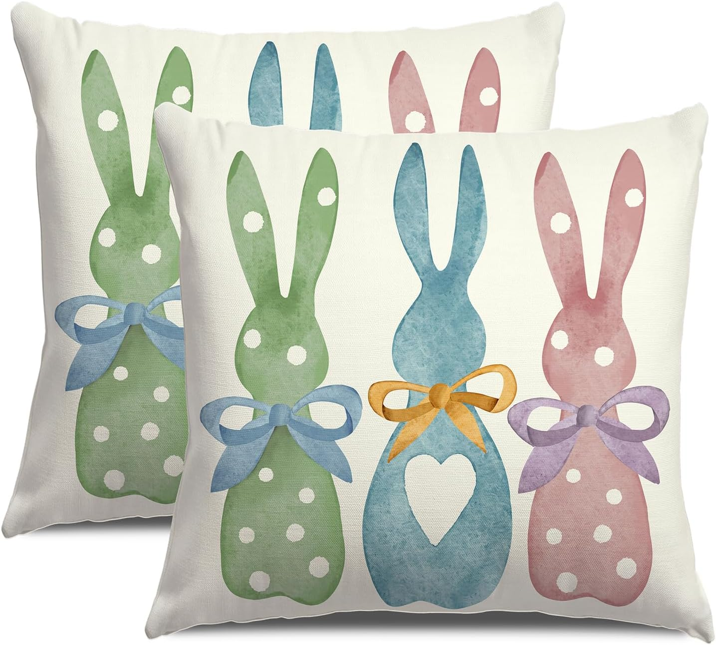 Colorful Polka Dot Bunny Easter Pillow Covers Set of 2 - 18x18 Inch