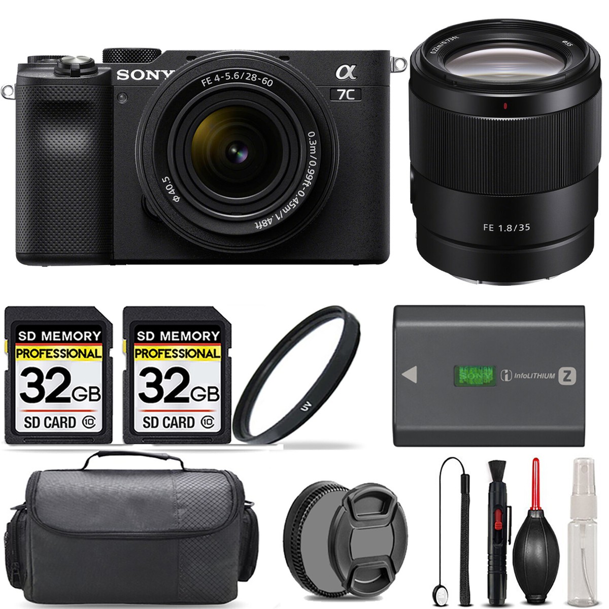 Sony a7C Camera (Black) +28-60mm Lens + 35mm Lens + UV Filter +