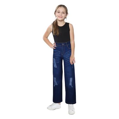 Kinder Mädchen Palazzo Jeans weites Bein dehnbar Denim ausgestellt Mode Baggy Hose 5-14