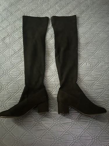 Nice Nordstrom Steve Madden Over The Knee Almond Toe Black Stretch Suede Boots 9 - Picture 18 of 19