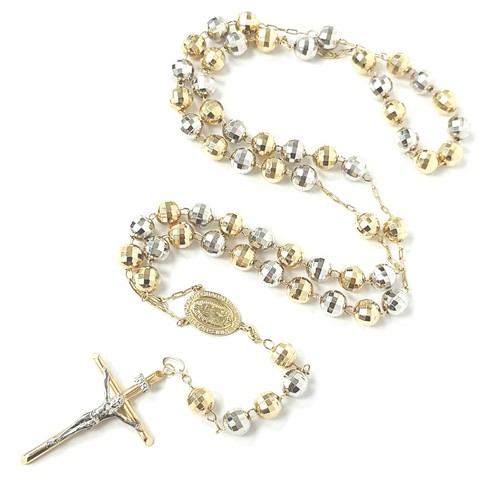 9ct Gold Rosary Bead Chain Yellow White 
