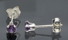 Sterling Silver 3mm Round Purple Amethyst CZ Feb Birthstone Stud Post Earrings
