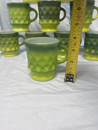 10 Fire King Green Ombré Kimberly Diamond Pattern Coffee Mug Cup MCM VTG - Picture 3 of 13