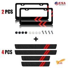 For Dodge Accessories Set Car License Plate Frame Cover + Door Sill Protector