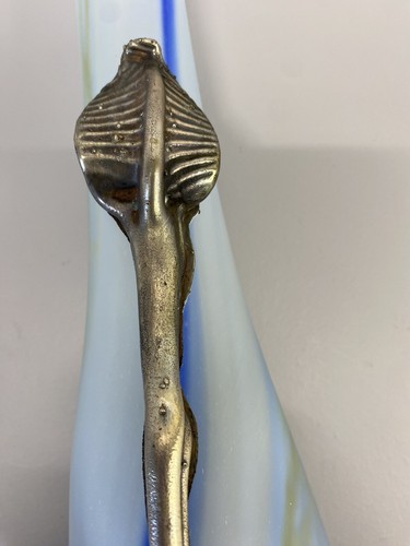 Ravert Romblast Style Romanian Hand Blown Art Glass Vase 3D Pewter Leaf Design - Picture 15 of 22