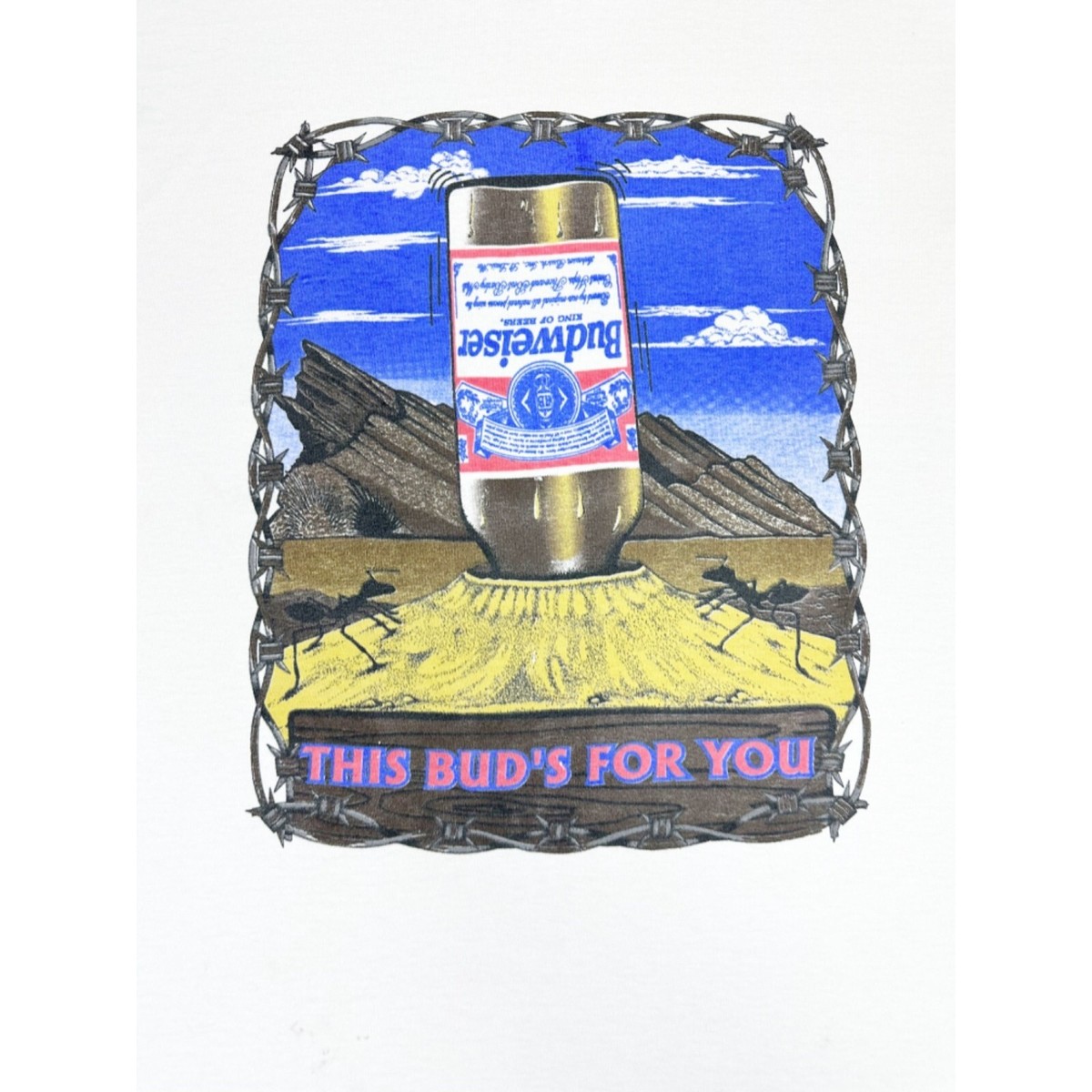 Vintage 90s This Buds for You T-Shirt White Budweiser Beer