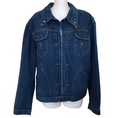Three Bars Denim Jean Zip Front Jacket Gold Stud Detail Vtg 90s Made in  Canada | eBay
