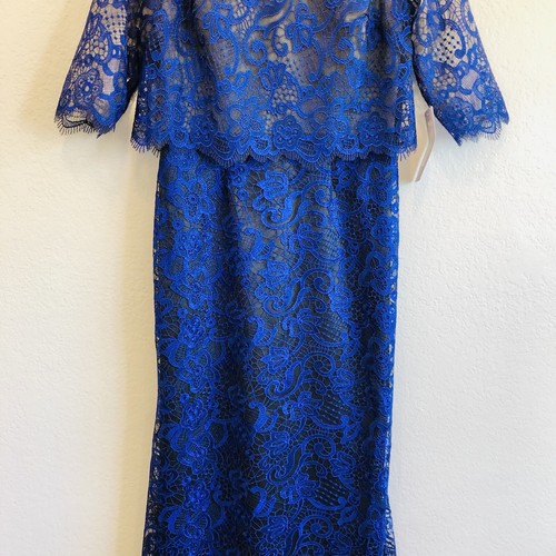NEW $375 JS Collection Embroidered Lace Mermaid Gown Dress Size 10 Blue - Picture 4 of 12