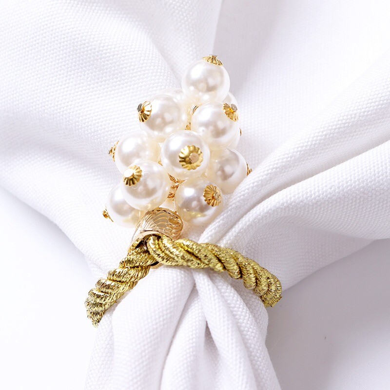 5pcs Pearl Beaded Napkin Ring Buckle Placemat Buckle Banquet Kitchen Table Decor