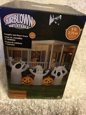 Halloween Gemmy 9 ft Lighted Pumpkin Ghost Scene Airblown Inflatable NIB