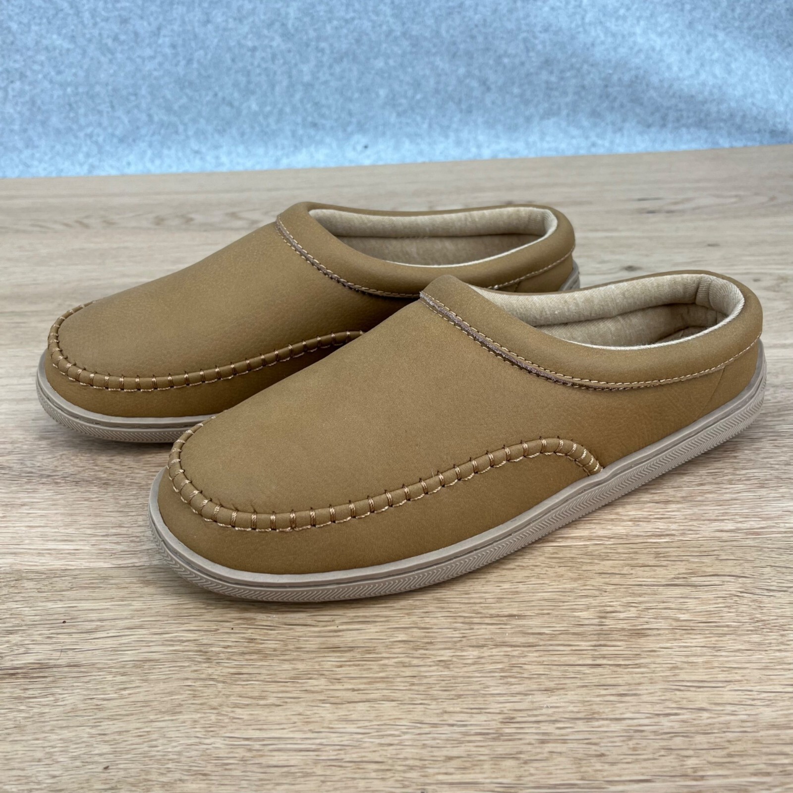 Women’s Tan Leather Memory Foam Slippers Size 11 Indoor Outdoor Comfort NWOB-image