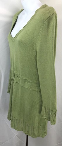 Vintage Studio 1940 Crochet Tunic Sweater M Green Tie Waist V-Neck Cottage Fairy - Picture 2 of 6