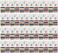 48 PK of Kids Cotton Tube Socks White With Stripes Size 4-6 - Boys Crew Sock