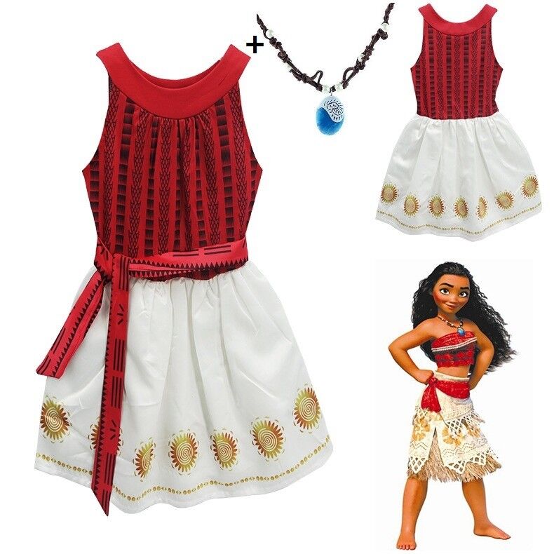 Lovely Girls Moana Party Holiday Birthday Dress with Necklace Costume O15  MG