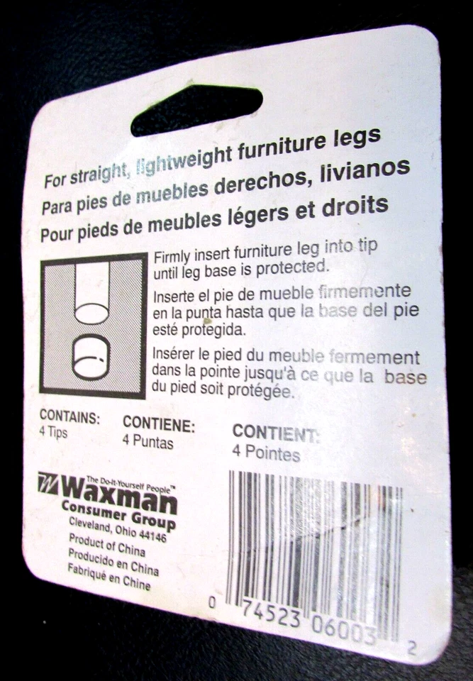 Juego 4 Nuevo Vintage Años 90 Paquete Sin Abrir Waxman 1" Mueble Pierna Puntas Plástico Blanco Foto 2 de 2