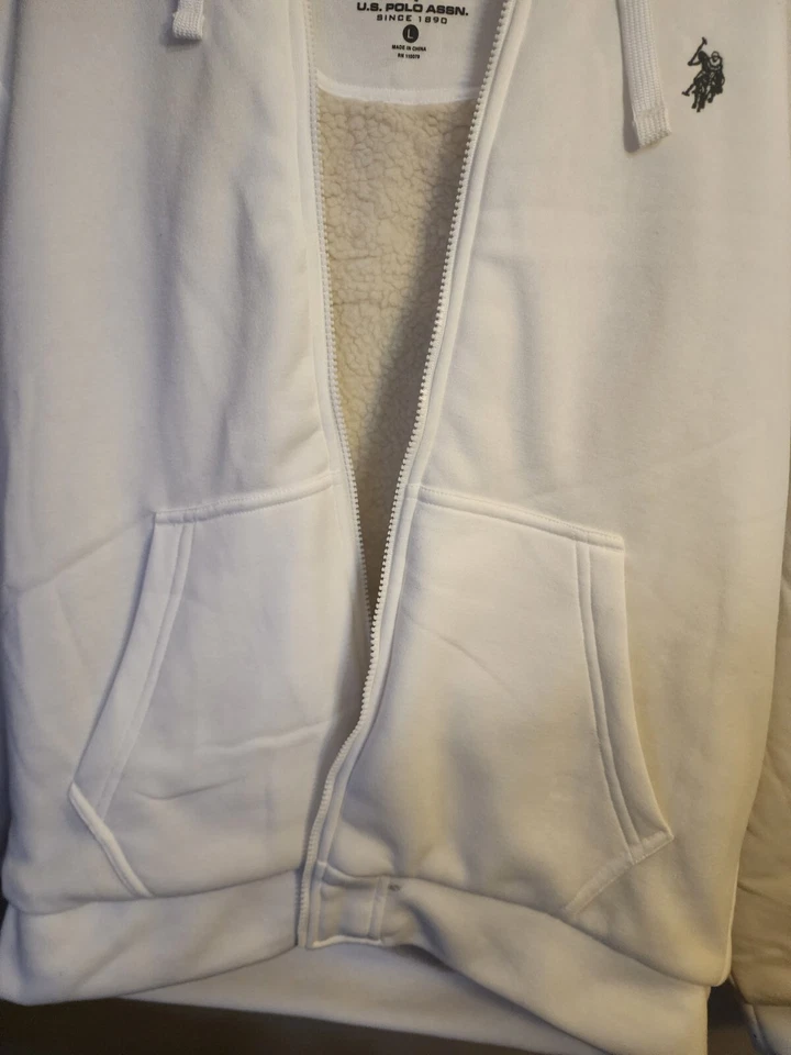 US Polo Assn Size XL White Sherpa Fur Fleece Hoody Hoodie Jacket — 第 4/4 张图片