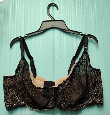 Torrid Curve Balconette Unlined Peacock Lace Straight Back Bra Sz 48DD Black