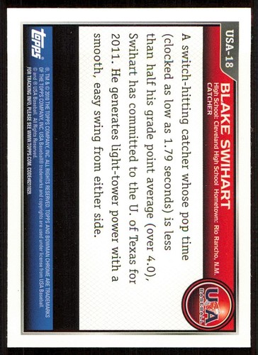 2010 Bowman Chrome USA Stars #USA18 Blake Swihart - Picture 2 of 2