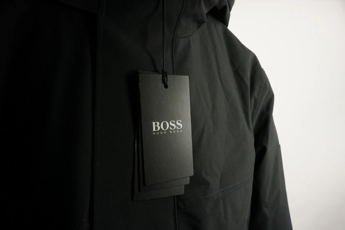 New Hugo Boss Jacket Mens 46R Black Lined Insulated Hood Parka eBay