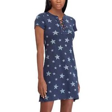 NWT Chaps Women's Navy Blue Stars Lace Up A-Line Dress Size Small