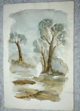Art by Joni Heyman. Abstract Watercolor Lonely Trees