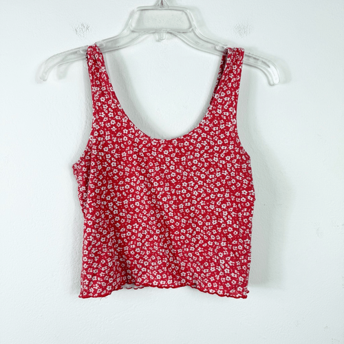 Pacsun Fitted Red and White Floral Crop Tank Top Size S - Picture 2 of 5