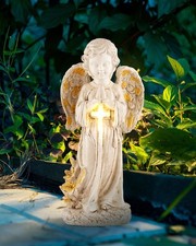 Solar Angel Garden Statue Outdoor 12" Lighted Cross Figurine Yard Decor