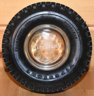 Firestone Tire Ashtray Glass Rubber Transport 100 Coin Tray 6.25 Inches