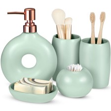 5 Pcs Ceramic Bathroom Accessories Set Includes Soap Dispenser Toothbrush Cup...