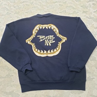 VTG Jaws Sweatshirt Mens Large Blue Bite Me Pullover Long Sleeve Made In USA 90s