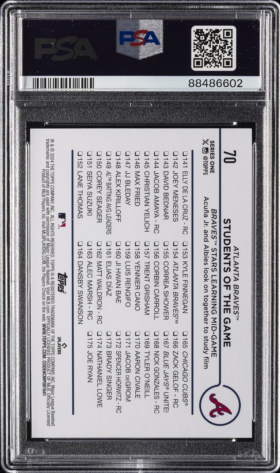 2024 TOPPS HOLIDAY #70 OZZIE ALBIES/RONALD ACUNA JR. PSA 10 view 2